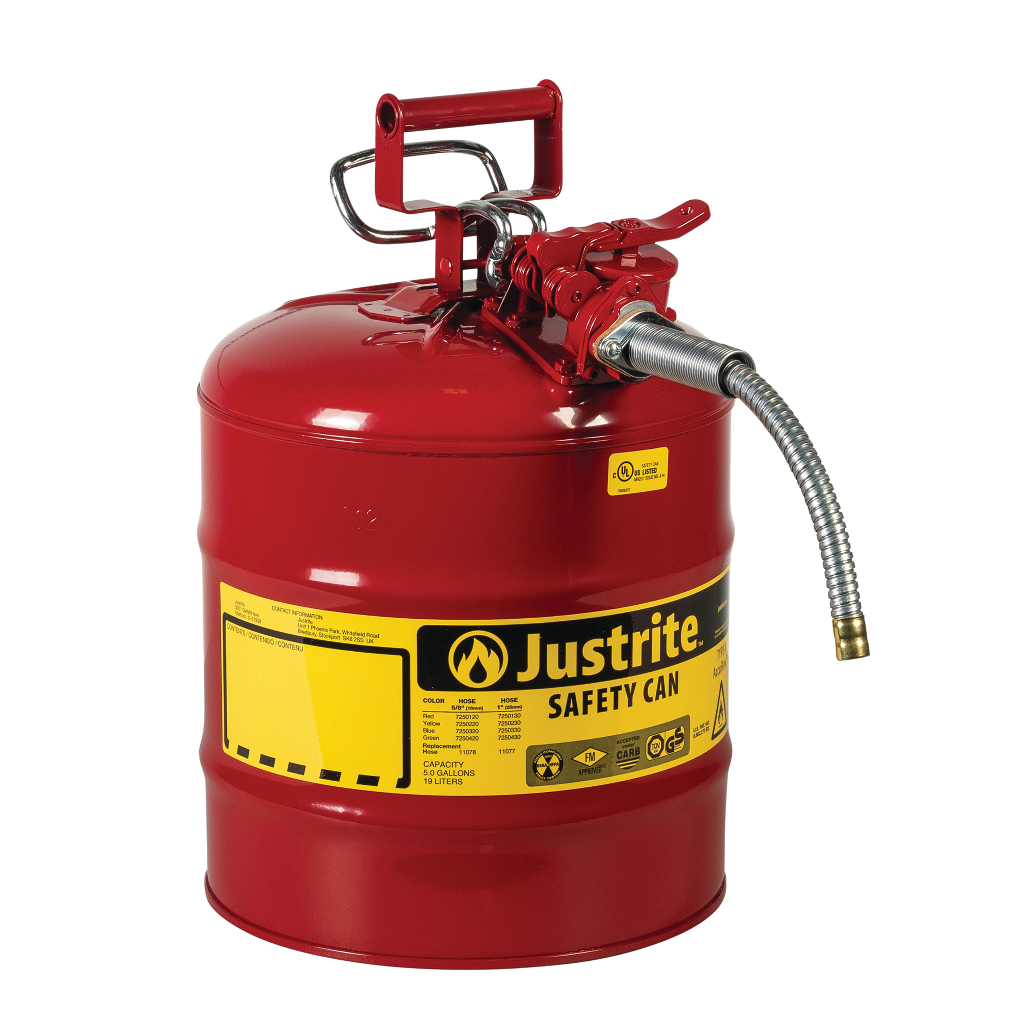 Justrite Type II AccuFlow™ Safety Cans Swinging Handle Red - Spill Containment